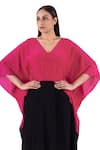 Buy_KHAT_Black Crepe Silk Color Block V Kaftan With Palazzo _Online_at_Aza_Fashions