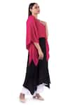 KHAT_Black Crepe Silk Color Block V Asymmetric Kaftan Set _at_Aza_Fashions