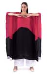 Buy_KHAT_Black Crepe Silk Color Block V Asymmetric Kaftan Set 