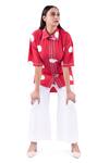 KHAT_Red Print Polka Collar Long Shirt With Palazzo Pant _at_Aza_Fashions