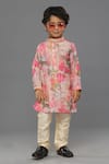 Buy_Para_Pink Muslin Silk Printed And Embroidered Psychedelic & Dori Work Kurta Set _at_Aza_Fashions