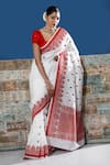 Buy_Mint N Oranges_Red Pure Banarasi Silk Woven Zari Parineeta Saree With Running Blouse _at_Aza_Fashions