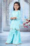 Buy_Little Bansi_Blue Kurta Cotton And Georgette Embroidered Floral Irish Thread Work Sharara Set _Online_at_Aza_Fashions