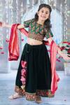 Buy_Little Bansi_Green Silk, Velvet, Viscose Embroidery, Bageecha Floral Thread Work Lehenga Set _at_Aza_Fashions