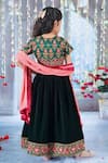 Shop_Little Bansi_Green Silk, Velvet, Viscose Embroidery, Bageecha Floral Thread Work Lehenga Set _at_Aza_Fashions