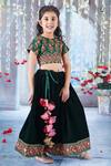 Little Bansi_Green Silk, Velvet, Viscose Embroidery, Bageecha Floral Thread Work Lehenga Set _Online_at_Aza_Fashions