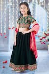 Buy_Little Bansi_Green Silk, Velvet, Viscose Embroidery, Bageecha Floral Thread Work Lehenga Set _Online_at_Aza_Fashions