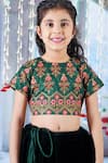 Little Bansi_Green Silk, Velvet, Viscose Embroidery, Bageecha Floral Thread Work Lehenga Set _at_Aza_Fashions