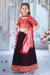 Buy_Little Bansi_Red Blouse Mulberry Embroidered Thread Work Bageecha Lehenga Set _Online_at_Aza_Fashions