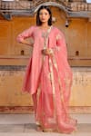 Buy_ASRUMO_Pink Kurta And Pant Chanderi Embroidered Mukaish Round Set _at_Aza_Fashions