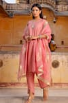 ASRUMO_Pink Kurta And Pant Chanderi Embroidered Mukaish Round Set _Online_at_Aza_Fashions