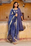 Buy_ASRUMO_Blue Kurta And Pant Chanderi Embroidered Mukaish Round Set _at_Aza_Fashions