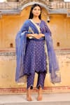 Buy_ASRUMO_Blue Kurta And Pant Chanderi Embroidered Mukaish Round Set _Online_at_Aza_Fashions