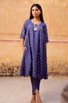 Shop_ASRUMO_Blue Kurta And Pant Chanderi Embroidered Mukaish Round Set _Online_at_Aza_Fashions