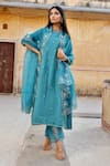 Buy_ASRUMO_Green Kurta And Pant Chanderi Embroidered Mirror Round Pintucked Set _at_Aza_Fashions