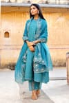 ASRUMO_Green Kurta And Pant Chanderi Embroidered Mirror Round Pintucked Set _Online_at_Aza_Fashions