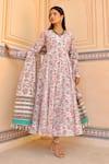 Buy_ASRUMO_White Chanderi Hand Block Printed Floral Sweetheart Neck Anarkali Set _at_Aza_Fashions