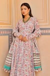 ASRUMO_White Chanderi Hand Block Printed Floral Sweetheart Neck Anarkali Set _Online_at_Aza_Fashions