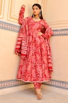 Buy_ASRUMO_Red Chanderi Hand Block Printed Floral Flower Anarkali Set _Online_at_Aza_Fashions