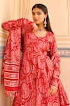 ASRUMO_Red Chanderi Hand Block Printed Floral Flower Anarkali Set _at_Aza_Fashions