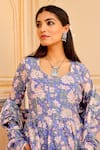 ASRUMO_Blue Chanderi Hand Block Printed Dandelion Sweetheart Neck Bloom Anarkali Set _at_Aza_Fashions