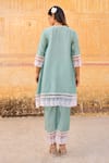 Shop_ASRUMO_Green Muslin Embroidery Aari V Neck Floral Lace Kurta Set _at_Aza_Fashions