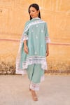 ASRUMO_Green Muslin Embroidery Aari V Neck Floral Lace Kurta Set _Online_at_Aza_Fashions