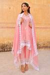 ASRUMO_Pink Muslin Embroidery Aari V Neck Work Kurta Pant Set _Online_at_Aza_Fashions