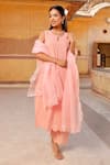 Shop_ASRUMO_Peach Cotton Organza Keyhole Pattern Kurta Set _at_Aza_Fashions