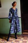 Jodi_Black Cambric Block Print And Hand Embroidered Floral Urrak Day Dress _Online_at_Aza_Fashions