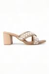 Doriaana_Ivory Sequins Lustre Embellished Strap Heels _Online_at_Aza_Fashions