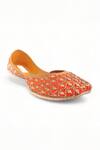 Doriaana_Orange Crystal Mandarin Embellished Juttis _Online_at_Aza_Fashions