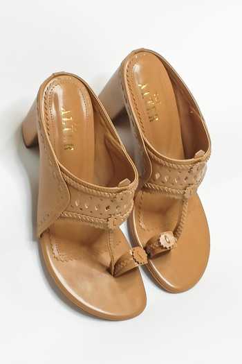 Buy_The Alter_Beige Cut Work Aisha Kolhapuri Block Heels _at_Aza_Fashions