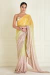 Buy_Priyanka Jain_Yellow Georgette Embroidery Sequin Ombre Pre-stitched Saree With Bralette_at_Aza_Fashions