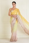 Priyanka Jain_Yellow Georgette Embroidery Sequin Ombre Pre-stitched Saree With Bralette_Online_at_Aza_Fashions