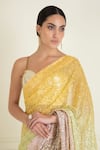 Priyanka Jain_Yellow Georgette Embroidery Sequin Ombre Pre-stitched Saree With Bralette_at_Aza_Fashions