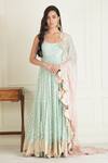 Buy_Priyanka Jain_Blue Lurex Georgette Embroidery Sequin Round Bead Work Anarkali Set _at_Aza_Fashions