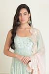 Priyanka Jain_Blue Lurex Georgette Embroidery Sequin Round Bead Work Anarkali Set _Online_at_Aza_Fashions