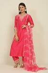 Buy_Priyanka Jain_Fuchsia Chanderi Embroidery Dori Notched Floral Kurta Salwar Set _at_Aza_Fashions