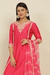 Priyanka Jain_Fuchsia Chanderi Embroidery Dori Notched Floral Kurta Salwar Set _Online_at_Aza_Fashions