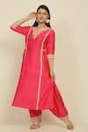 Priyanka Jain_Fuchsia Chanderi Embroidery Dori Notched Floral Kurta Salwar Set _at_Aza_Fashions