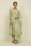 Buy_Priyanka Jain_Green Chanderi Embroidery Dori Round Stripe Kurta Set _at_Aza_Fashions