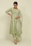 Shop_Priyanka Jain_Green Chanderi Embroidery Dori Round Stripe Kurta Set _at_Aza_Fashions