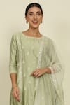 Priyanka Jain_Green Chanderi Embroidery Dori Round Stripe Kurta Set _Online_at_Aza_Fashions