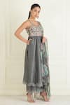 Buy_Priyanka Jain_Grey Chanderi Embroidery Aari Sweetheart Neck Blossom Anarkali Set _Online_at_Aza_Fashions