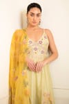 Priyanka Jain_Yellow Chanderi Embroidery Aari Plunging V Neck Bahar Anarkali Set _at_Aza_Fashions