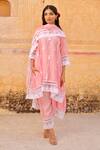 Buy_ASRUMO_Pink Muslin Embroidery Aari V Neck Work Kurta Pant Set _at_Aza_Fashions
