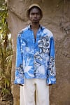 Buy_TRIUNE_Blue Voile Printed Animal Bali Button Down Shirt  _Online_at_Aza_Fashions