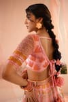 Shop_TUHINA SRIVASTAVA_Pink Tulle Embroidery Resham Mughal Bloom Bridal Lehenga Set _at_Aza_Fashions