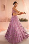 Buy_TUHINA SRIVASTAVA_Purple Tulle Embroidery Resham Periwinkle Fleur Bridal Lehenga Set 